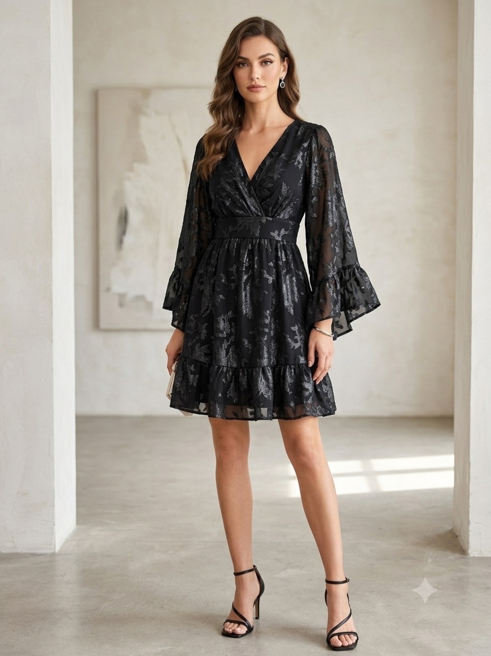 Betsey Johnson Floral Shimmer Whimsygoth Witchy Babydoll Black Mini Dress 4